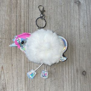 Unicorn Fluffy Pompom Keychain Charm